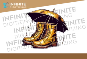 Yellow boots and umbrella custom vector artwork