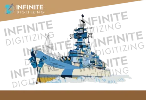 Blue and white navy ship custom vector artwork